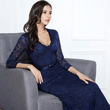 Miusol Women's Floral Lace 2/3 Sleeves Long Bridesmaid Maxi Dress