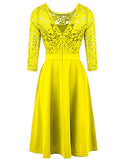 Mixfeer Women's Vintage Floral Lace Cocktail Swing Dress With 3/4 Sleeve