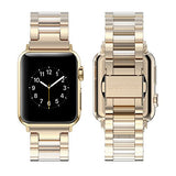 For Apple Watch Band 38mm, Wearlizer Fashion Metal Wristbands Replacement iWatch Stainless Steel Strap for Apple Watch Series 3, Series 2, Series 1, Sport, Edition---38mm Rose Gold + Pink
