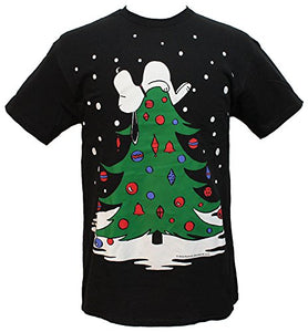 Peanuts Men's Snoopy Sleeping On Christmas Tree Holiday T-Shirt