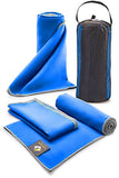 Set of 3 Microfiber Towels - Best For Gym, Sports, Travel, Camp, Outdoor - Quick Dry / Absorbent / Antimicrobial / Compact / Lightweight - Gift Toiletry Bag