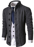 MIEDEON Mens Casual Stand Collar Cable Knitted Button Down Cardigan Sweater