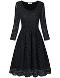 HNNATTA Juniors' Floral Lace 3/4 Sleeve A Line Round Neck Pleated Swing Cocktail Party Dress