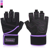 Trideer Womens Weight Lifting Gloves For Callus And Blister Protection, Breathable & Anti-slip, Padded Gym Gloves For Powerlifting, Cross Training - Available in Black, Pink, Purple (Pair)