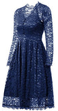 Gigileer Women's  Vintage Floral Lace V-Neck Dresses Long Sleeve For Cocktail Wedding Party