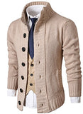 MIEDEON Mens Casual Stand Collar Cable Knitted Button Down Cardigan Sweater