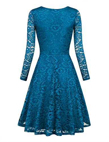 Laksmi Womens Elegant Floral Lace Long Sleeve Fit and Flare A Line Dress