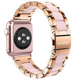 For Apple Watch Band 38mm, Wearlizer Fashion Metal Wristbands Replacement iWatch Stainless Steel Strap for Apple Watch Series 3, Series 2, Series 1, Sport, Edition---38mm Rose Gold + Pink