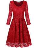 HNNATTA Juniors' Floral Lace 3/4 Sleeve A Line Round Neck Pleated Swing Cocktail Party Dress