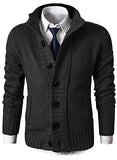 MIEDEON Mens Casual Stand Collar Cable Knitted Button Down Cardigan Sweater