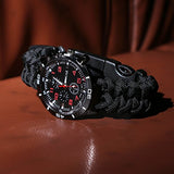 Survival Bracelet Watch, Men & Women Emergency Survival Watch with Paracord/Whistle/Fire Starter/Scraper/Compass and Thermometer, 6 in 1 Multifunctional Outdoor Gear