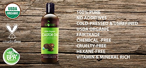 Organic Castor Oil By Sky Organics 16oz: Cold-Pressed, 100% Pure, Hexane-Free Castor Oil - Moisturizing & Healing, For Dry Skin, Hair Growth - For Skin, Hair Care, Eyelashes - Caster Oil