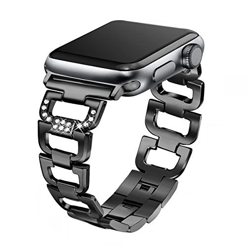 Secbolt Bling Bands for Apple Watch Band 38mm 42mm Stainless Steel Metal Replacement Wristband Sport Strap for Apple Watch Nike+, Series 3, Series 2, Series 1, Sport, Edition, 4 Colors Available