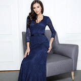 Miusol Women's Floral Lace 2/3 Sleeves Long Bridesmaid Maxi Dress