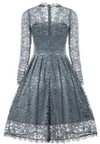 Gigileer Women's  Vintage Floral Lace V-Neck Dresses Long Sleeve For Cocktail Wedding Party
