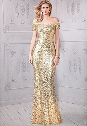 Sumintras Fabulous Sequined Off-The-Shoulder Sweetheart Sequin Long Formal Form Fitting Prom Evening Dress