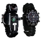 Survival Bracelet Watch, Men & Women Emergency Survival Watch with Paracord/Whistle/Fire Starter/Scraper/Compass and Thermometer, 6 in 1 Multifunctional Outdoor Gear