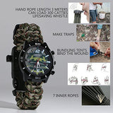 Survival Bracelet Watch, Men & Women Emergency Survival Watch with Paracord/Whistle/Fire Starter/Scraper/Compass and Thermometer, 6 in 1 Multifunctional Outdoor Gear
