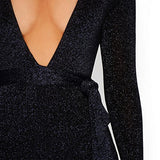Longwu Women's Sexy Sparkly V Neck Long Sleeve Party Clubwear Bandage Romper Jumpsuit