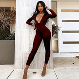 Longwu Women's Sexy Sparkly V Neck Long Sleeve Party Clubwear Bandage Romper Jumpsuit