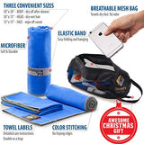 Set of 3 Microfiber Towels - Best For Gym, Sports, Travel, Camp, Outdoor - Quick Dry / Absorbent / Antimicrobial / Compact / Lightweight - Gift Toiletry Bag