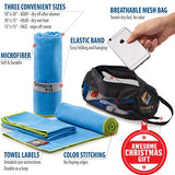 Set of 3 Microfiber Towels - Best For Gym, Sports, Travel, Camp, Outdoor - Quick Dry / Absorbent / Antimicrobial / Compact / Lightweight - Gift Toiletry Bag